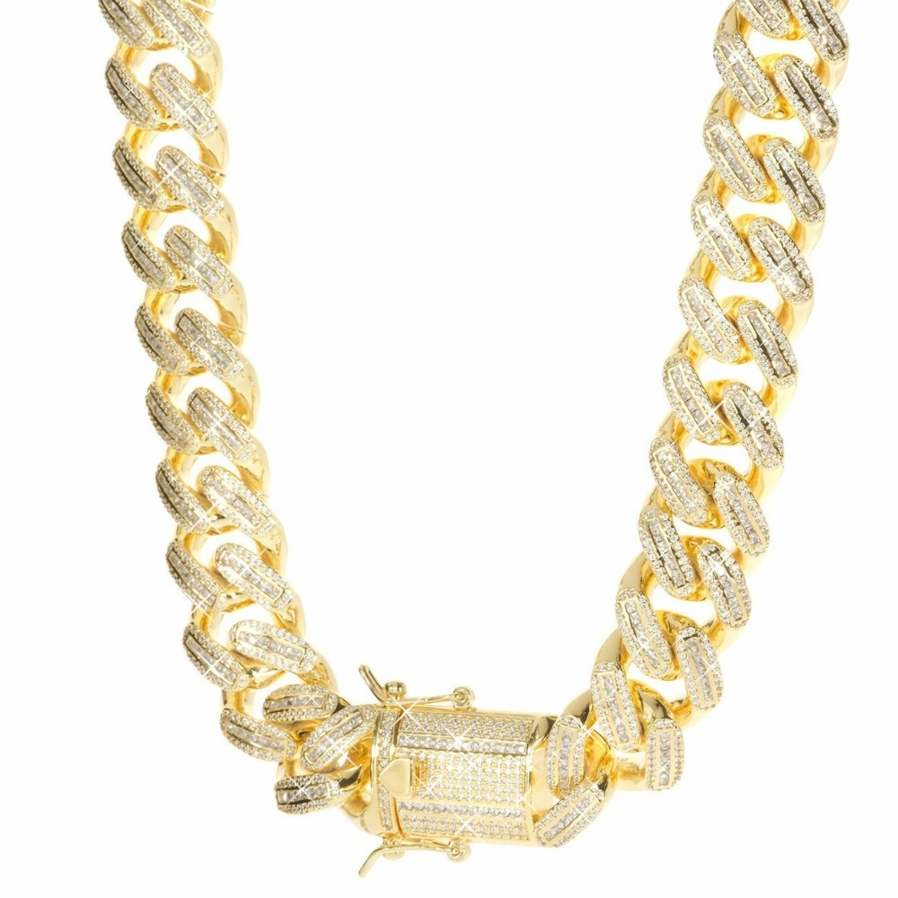 18MM ICED CUBAN LINK CHAIN IN GOLD - Picture 1 of 7
